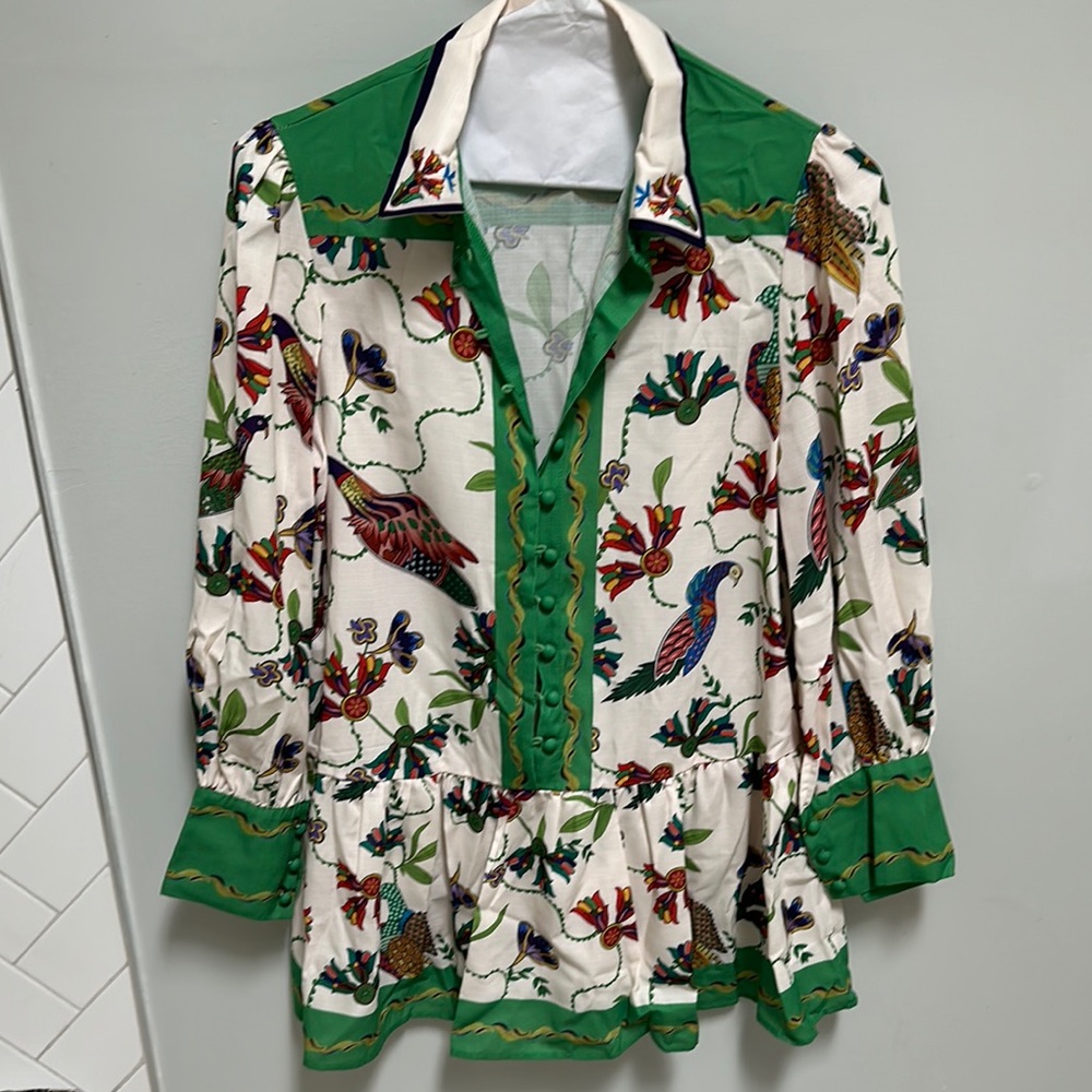 Green and White Women's Top